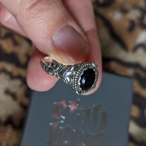 ETAH LOVE Sterling Silver Onyx Ring - Size 10 - goth rocker chic